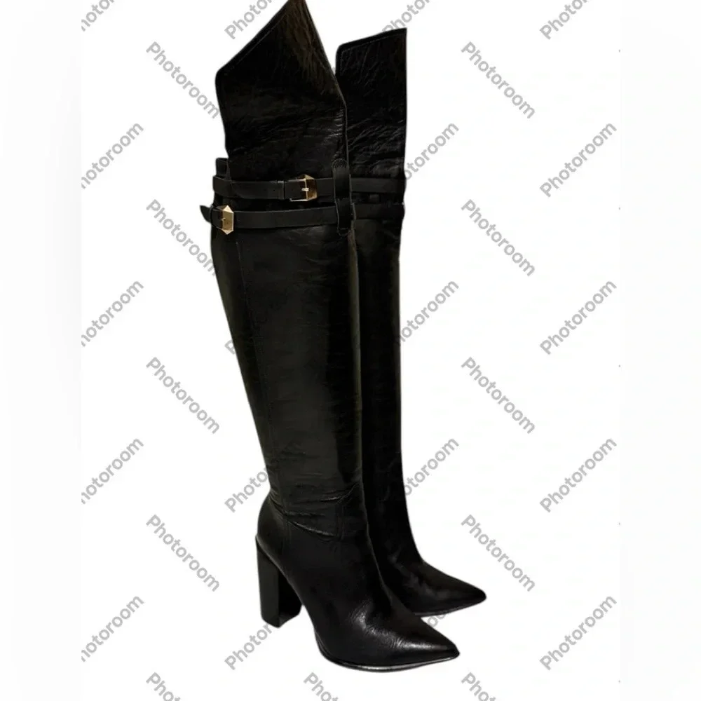 CARRANO over the knee leather boots with thick heels